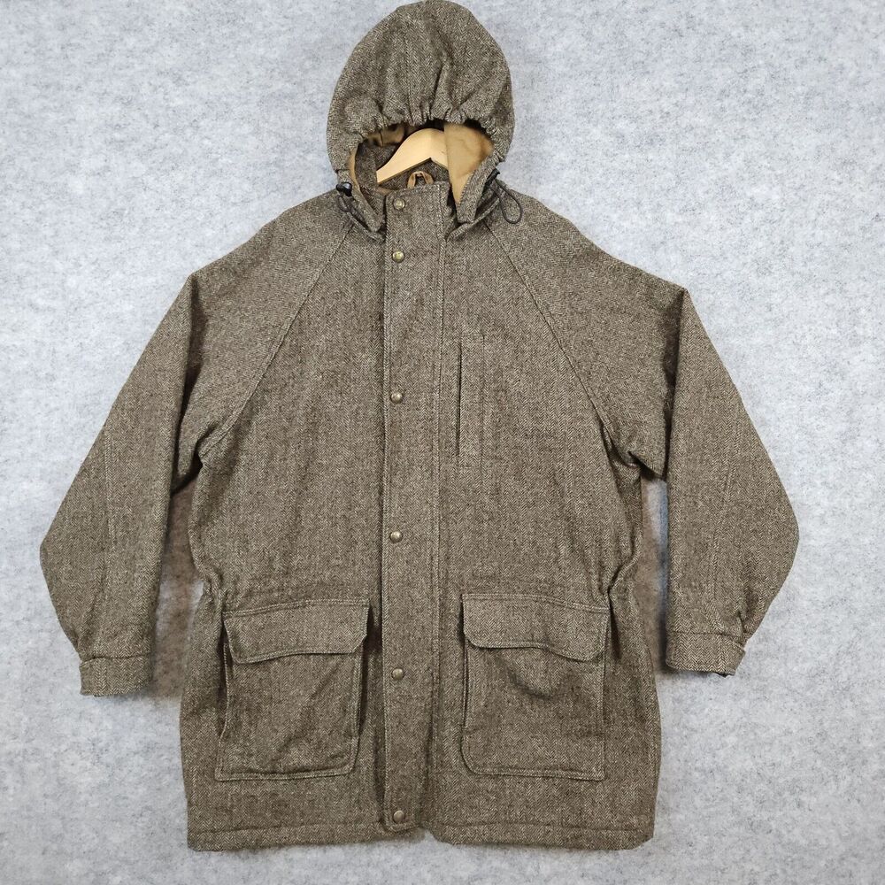 John Rich Bros Woolrich Men's Heavy Coat Brown Size XL‎ 85% Wool Lined Hooded